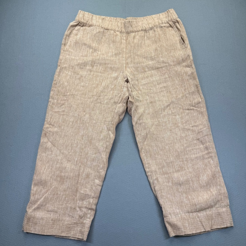 Pure Jill J. Jill Linen Cropped Pants Womens Medium Terracotta Tan Elastic Waist